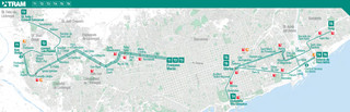 Cartina del rete tranviaria e tranvia di Barcellona